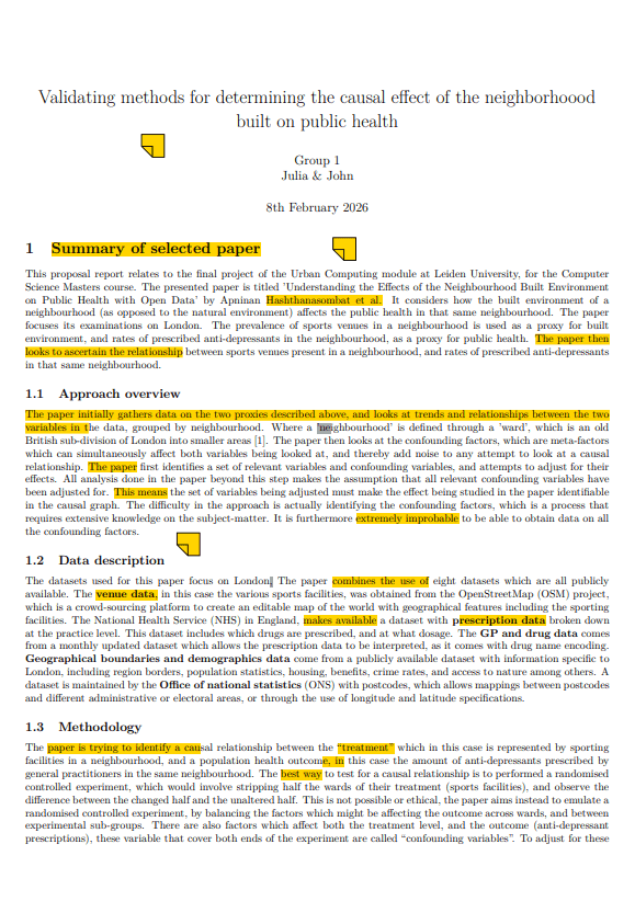 screenshot of PDF of annotated research proposal