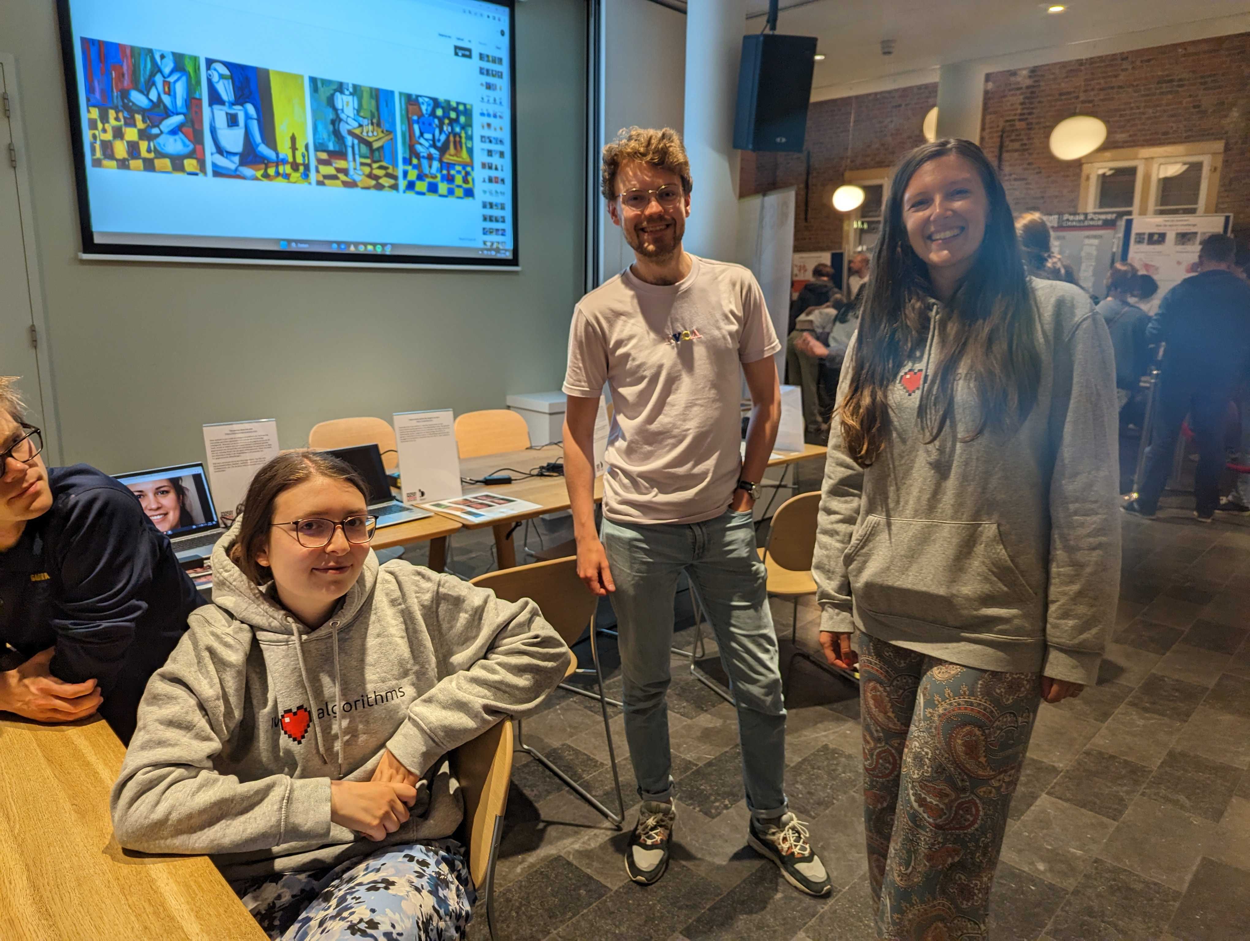 LIACS master- and PhD students at the AI Playground, with me on the right.