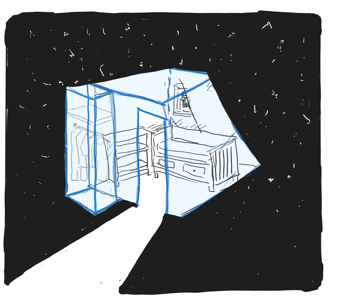 A drawing of how I remember my first room